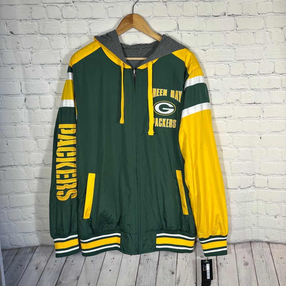 NFL Green Bay‎ Packers Reversible Full Zip Hoodie Jacket Mens Green Grey NWT